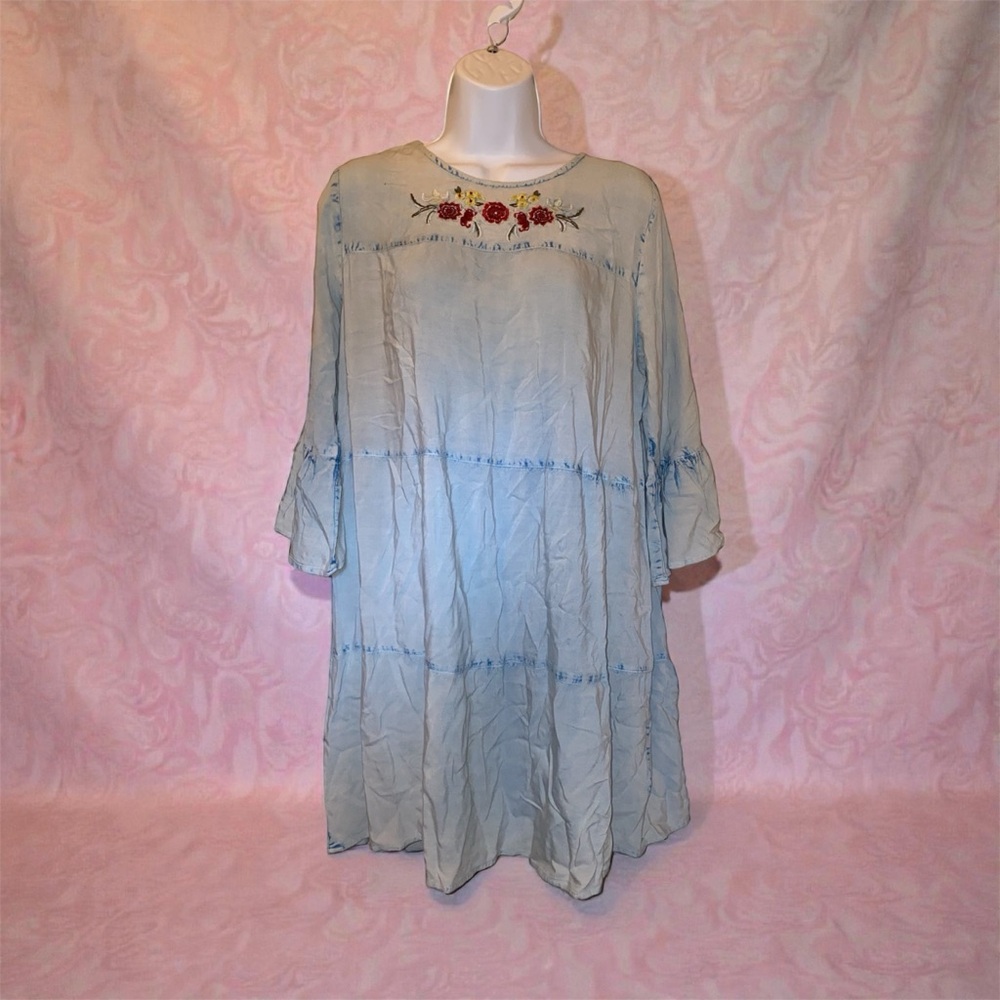 Floral Embroidered Blue Dress